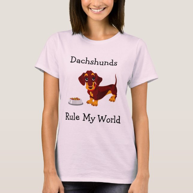Dachshunds Rule My World Ladies Ringer Tee Shirt (Front)