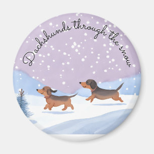 Dachshunds Snow Cute Christmas Sausage Dogs Doxie Magnet