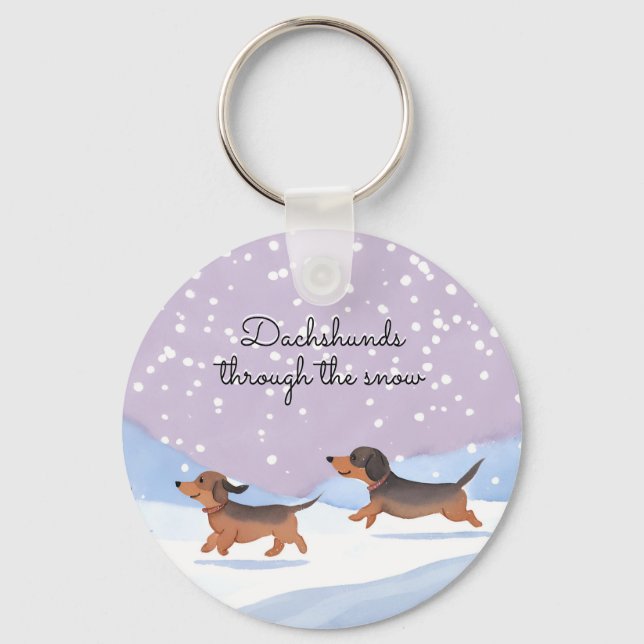 Dachshunds Snow Doxie Christmas Sausage Dogs Cute Keychain (Front)