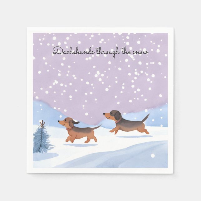 Dachshunds Through Snow Christmas Holiday Party Napkins (Front)