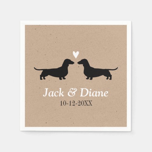 Dachshunds Wedding Couple with Custom Text Paper Napkins