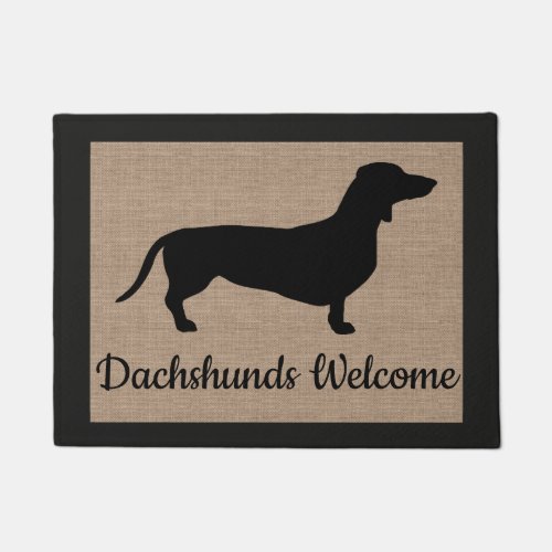 Dachshunds Welcome Faux Burlap Doormat