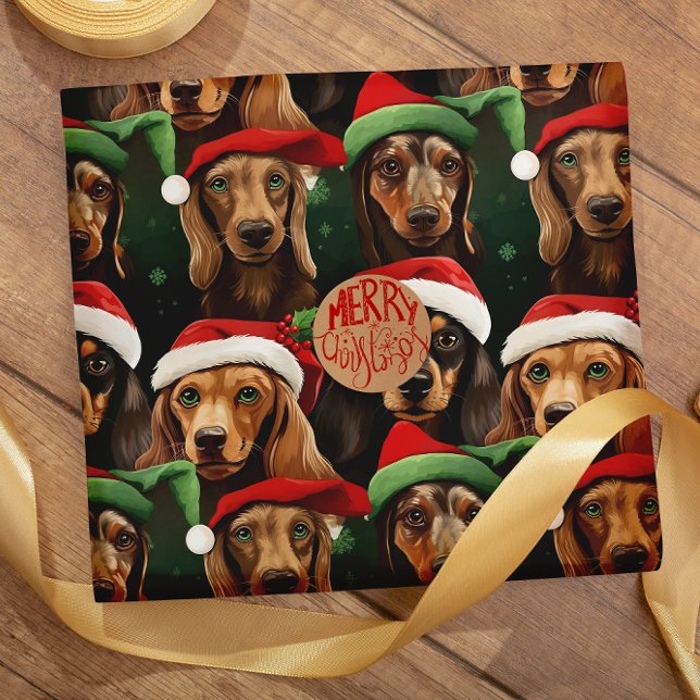 Dachshunds with Christmas Hats seamless pattern Wrapping Paper (Creator Uploaded)