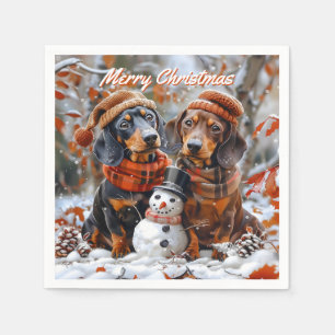 Dachshunds with Snowman Christmas Napkins