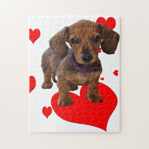 Dachsie Dachshund with Hearts Jigsaw Puzzle