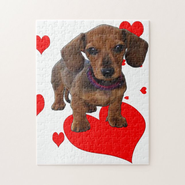 Dachsie Dachshund with Hearts Jigsaw Puzzle (Vertical)
