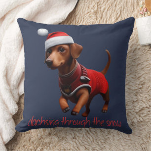 Dachsing Through The Snow Dachshund Sausage Dog Throw Pillow