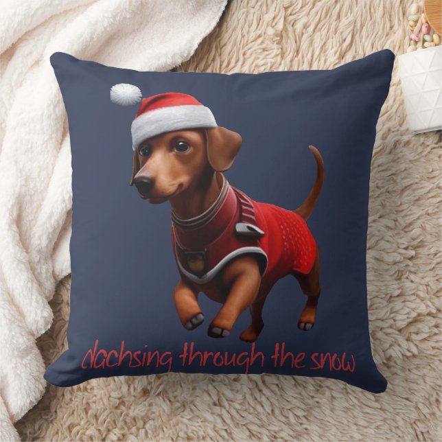Dachsing Through The Snow Dachshund Sausage Dog  Throw Pillow (Blanket)