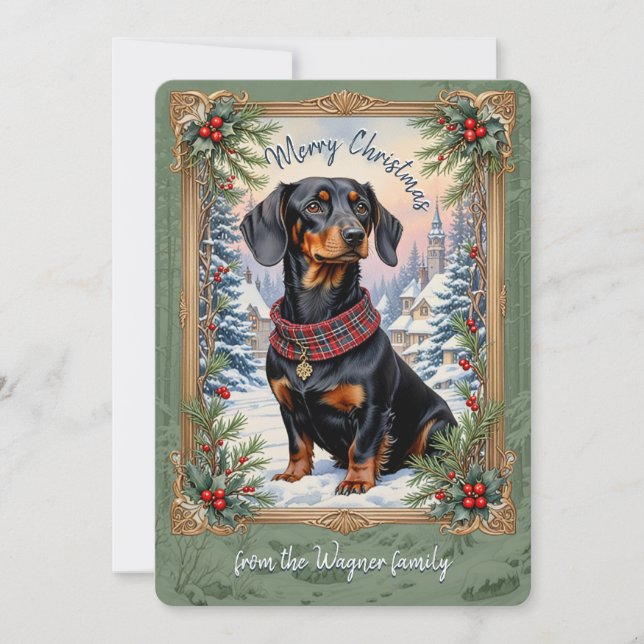Dachsund Dog Vintage Christmas Card (Front)