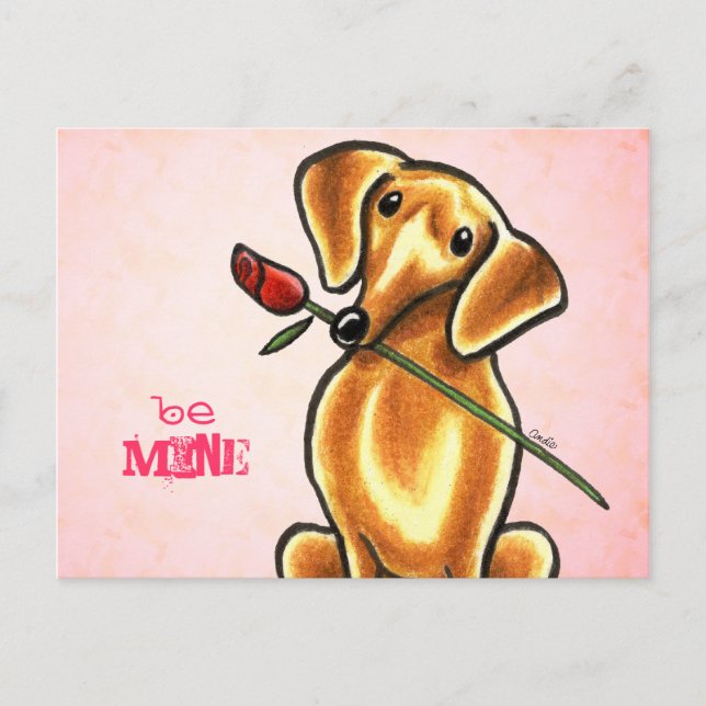 Dachsund Rose Be Mine Off-Leash Art™ Custom Postcard (Front)