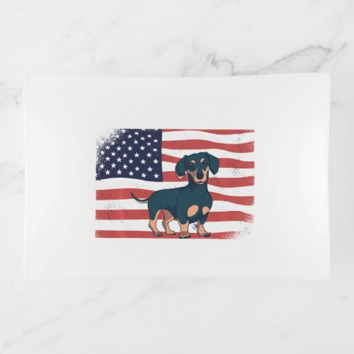 Dachsund Weiner Dog Cute Dachshund USA Flag Long S Trinket Tray