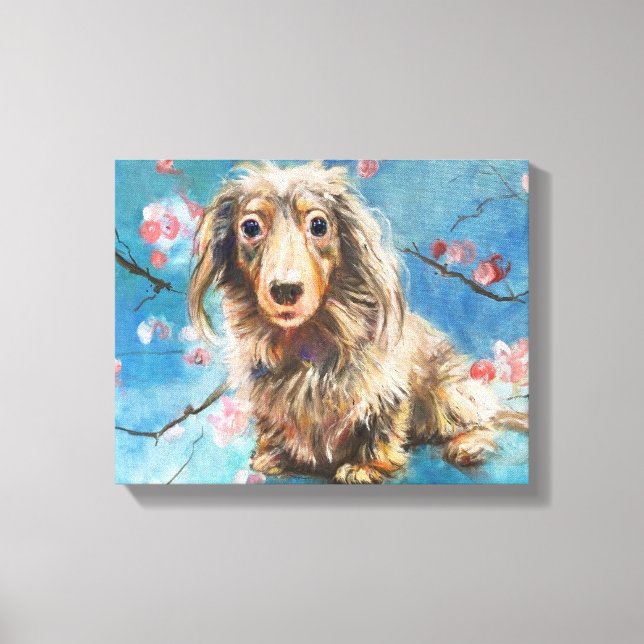 Dacshund in Cherry Blossoms Canvas Print (Front)