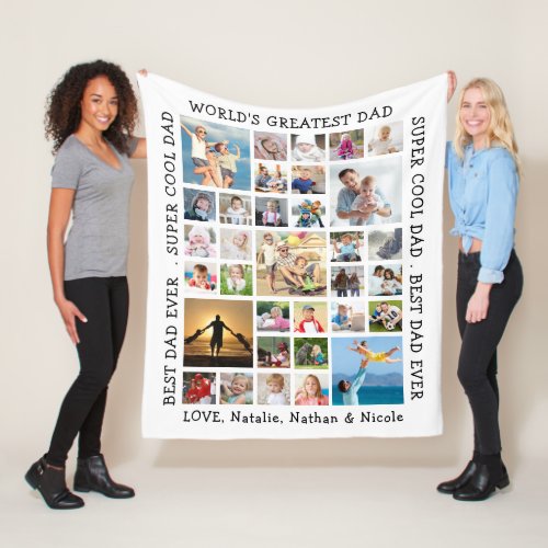 Dad 33 Photo Collage Custom Sayings Personalized Fleece Blanket