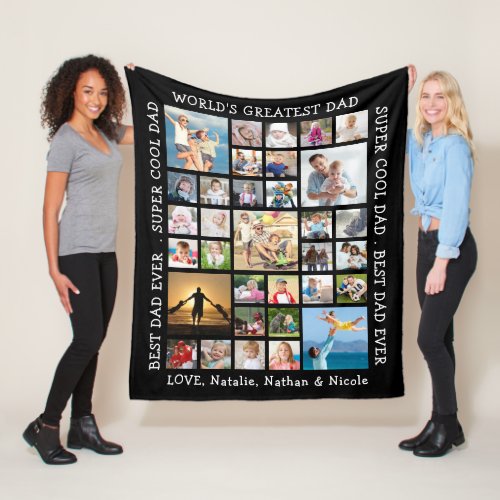 Dad 33 Photo Collage Custom Sayings Personalized Fleece Blanket