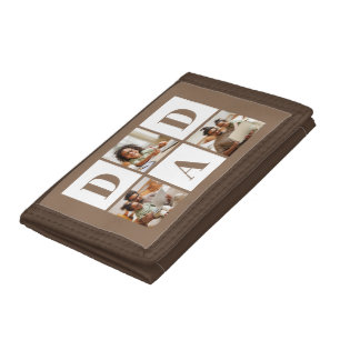 Dad 3 Photo Collage Bold Brown Typography Trifold Wallet