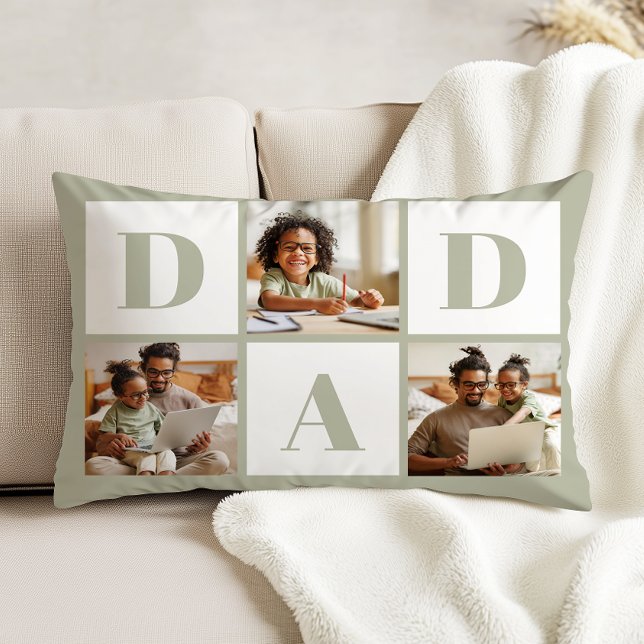 Dad 3 Photo Collage Sage Green Accent Pillow (Creator Uploaded)