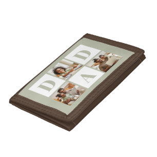 Dad 3 Photo Collage Sage Green Trifold Wallet