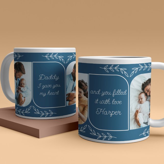 Dad 3 Vertical Photo Loving Words Personalized Giant Coffee Mug (Creator Uploaded)