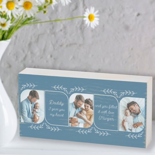 Dad 3 Vertical Photo Loving Words Personalized Wooden Box Sign