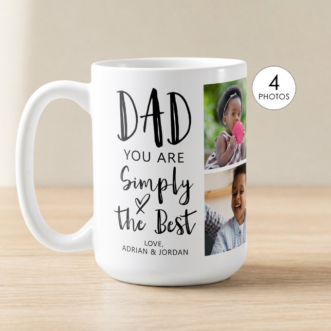 Dad 4 Photos Simply The Best Custom Coffee Mug (Creator Uploaded)