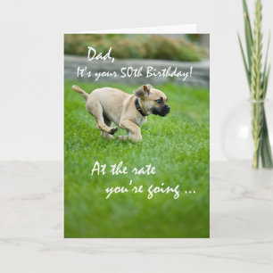Dad, 50th Birthday Puppy Running Card