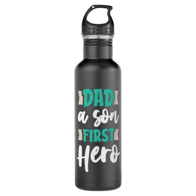 Dad a son First Hero Stainless Steel Water Bottle (Front)