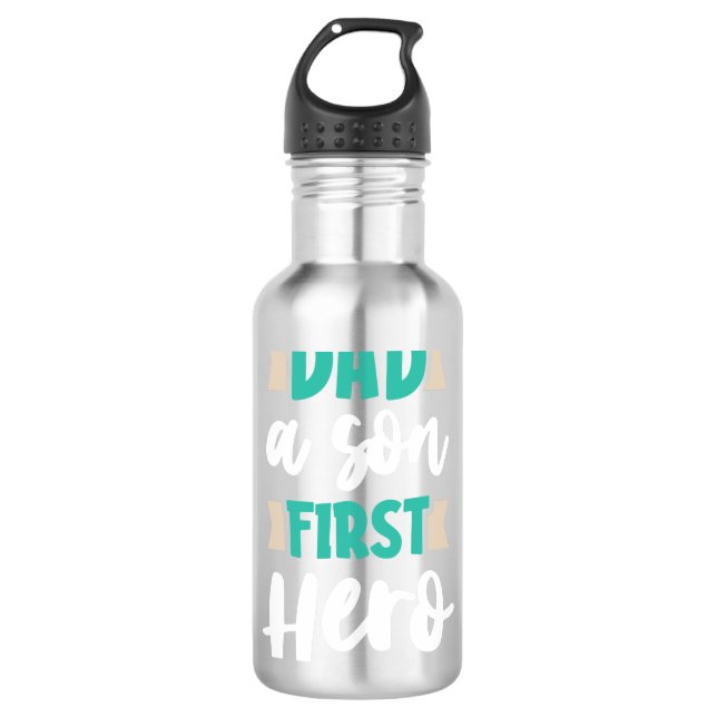 Dad a son First Hero Stainless Steel Water Bottle (Front)