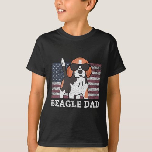 Dad American Flag 4th Of July Patriotic Beagle Des T_Shirt