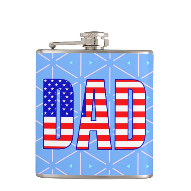 Dad American Flag Patterned Text Flask (Front)