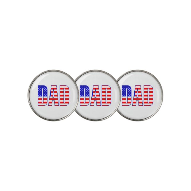 Dad American Flag Patterned Text Golf Ball Marker (3 Up)