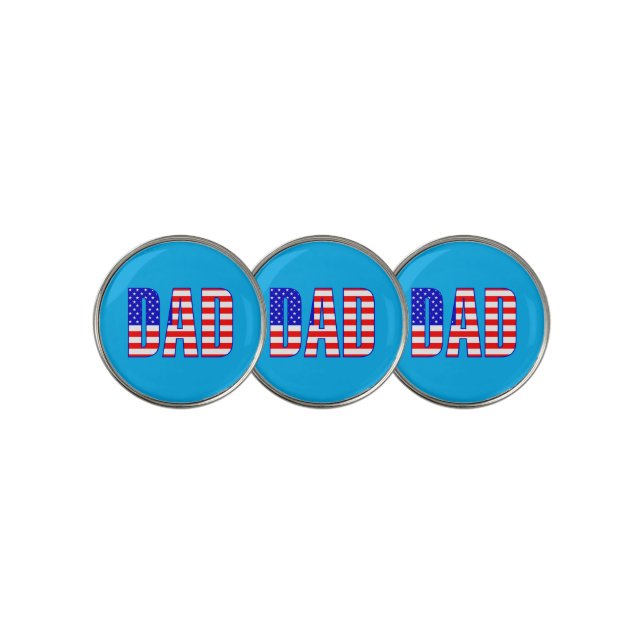 Dad American Flag Patterned Text Golf Ball Marker (3 Up)