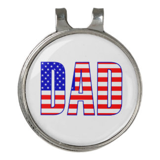 Dad American Flag Patterned Text Golf Hat Clip