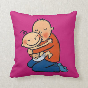 Dad and Baby Hugging Throw Pillow