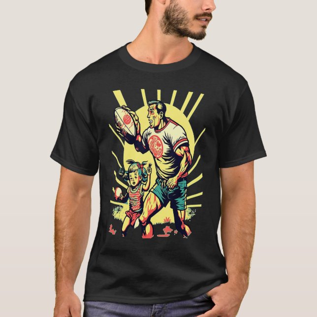 Dad and Daughter Playing Football Pop Style Footba T-Shirt (Front)