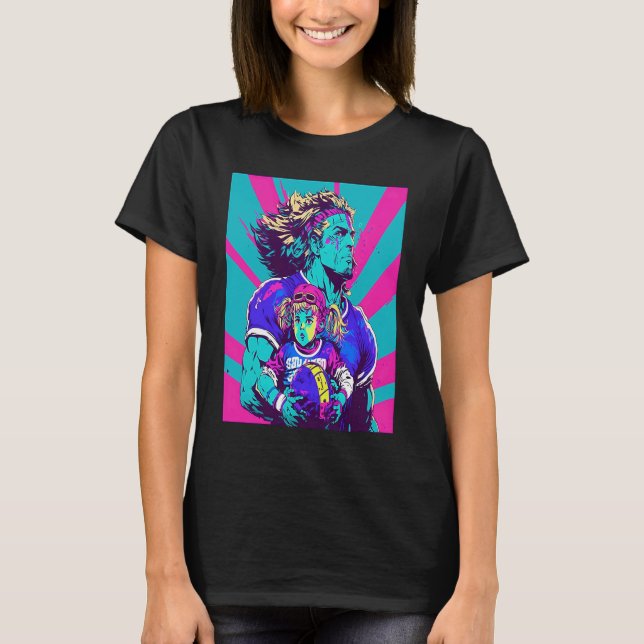 Dad and Daughter Playing Football Pop Style Footba T-Shirt (Front)