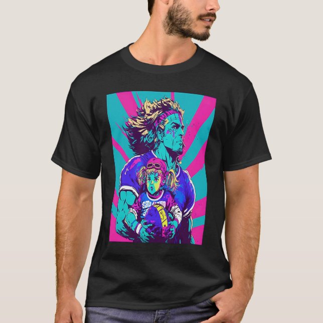 Dad and Daughter Playing Football Pop Style Footba T-Shirt (Front)