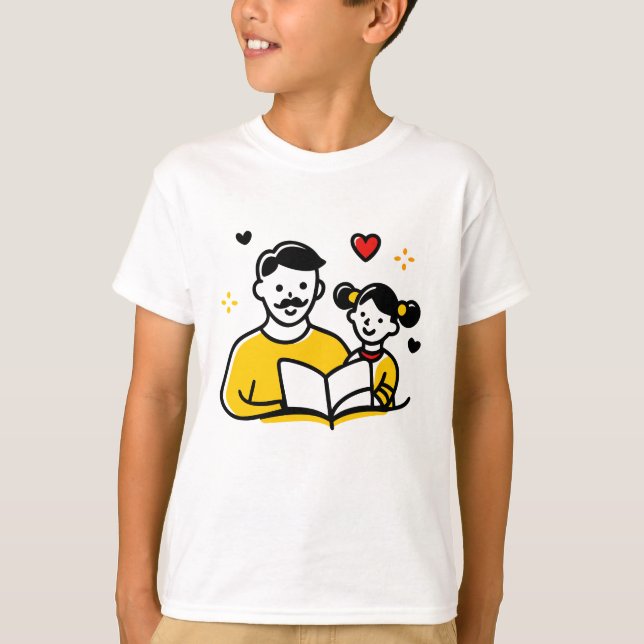 Dad and Daughter Reading Heart Father's Day Tee (Front)