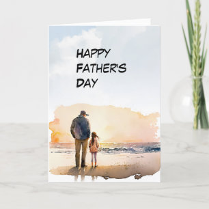 Dad and Daughter sunset beach Father's Day card