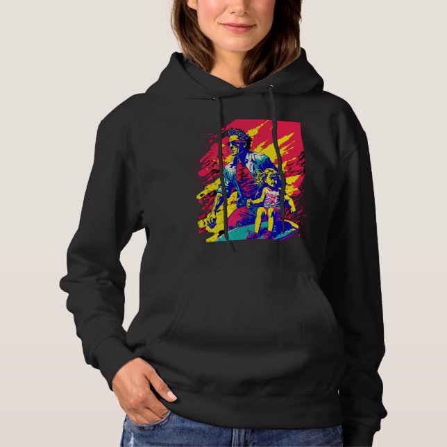 Dad And Daughter Surfing Retro Pop Surfer Dad  2 Hoodie (Front)