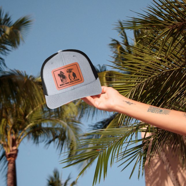 Dad and Dog Lovers Photo Pet Personalized Leather Patch Hat (Proud Pet Parent, best dog dad, custom photo, animal cap, personalized dog pet lovers holiday gifts)