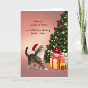 Dad and his Partner Cat in a Christmas Hat Holiday Card
