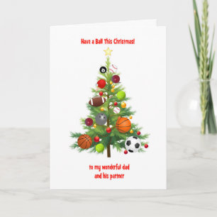 Dad and Partner Christmas Tree With Sports Balls Holiday Card