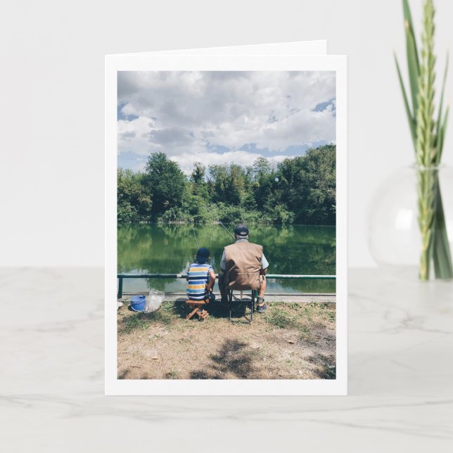 Dad and Son Fishing in the Lake Your Own Photo Card (Front)