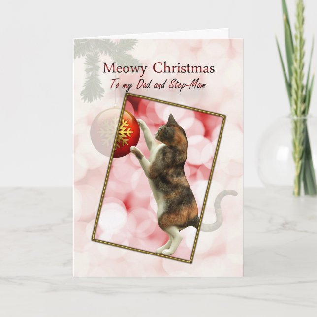 Dad and Step-mom, Meowy Christmas Holiday Card (Front)