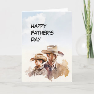 Dad and young Son cowboy hats Father's Day card