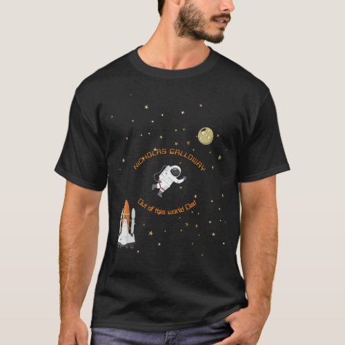 Dad Astronaut Moon Rocket Monogram Solar System T_Shirt