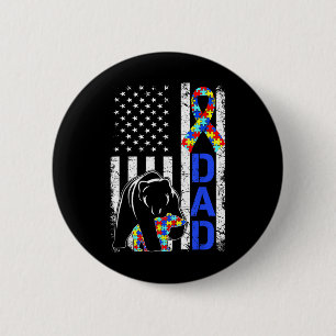Dad Autism Awareness American Flag Fathers Day  Button
