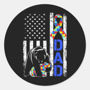 Dad Autism Awareness American Flag Fathers Day Classic Round Sticker