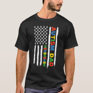 Dad Autism Awareness American Flag For Daddy T-Shirt