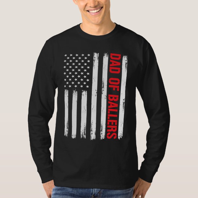 Dad Ballers American Flag Volleyball Softball Team T-Shirt (Front)